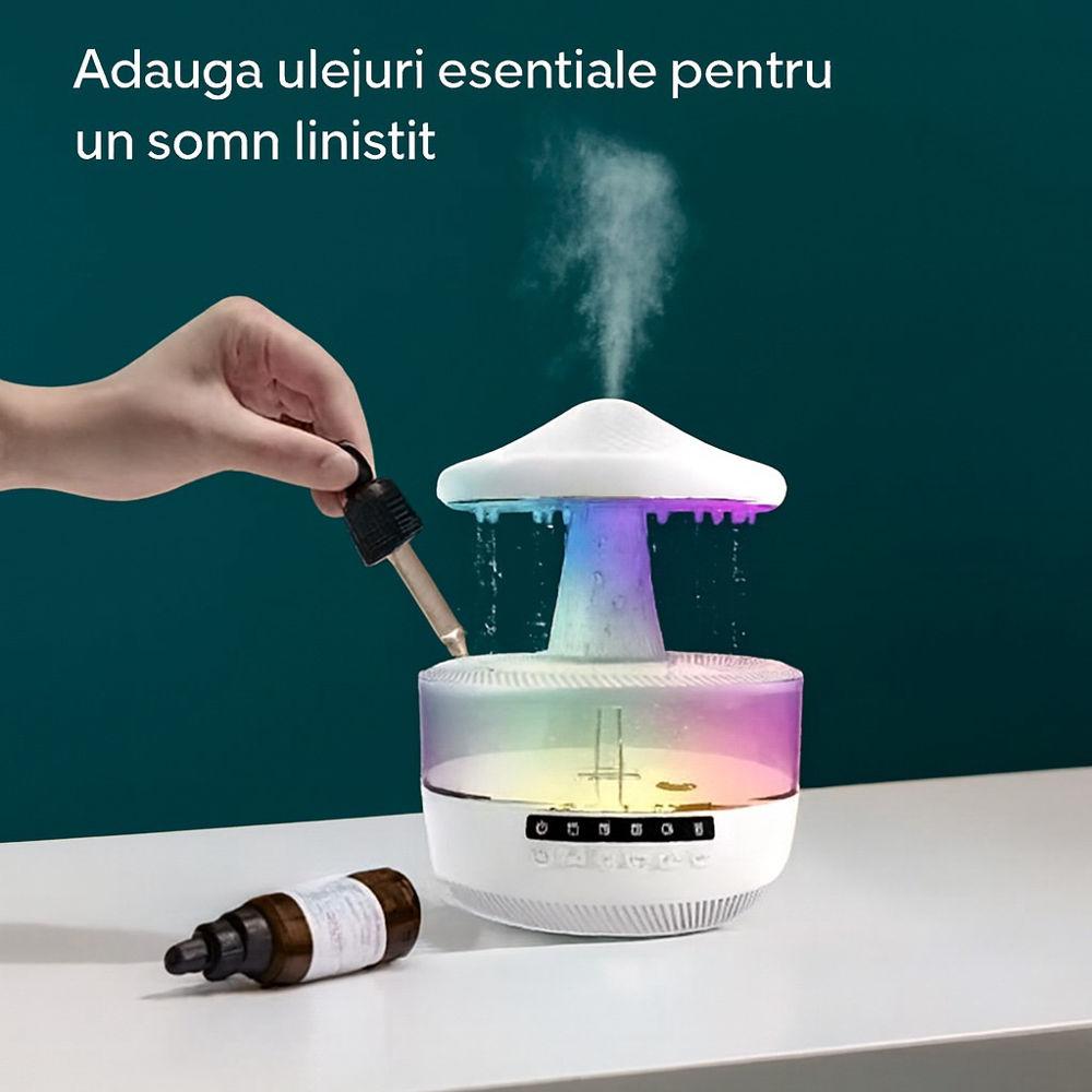 Umidificator Aromaterapie cu Boxă Bluetooth și Efect de Ploaie