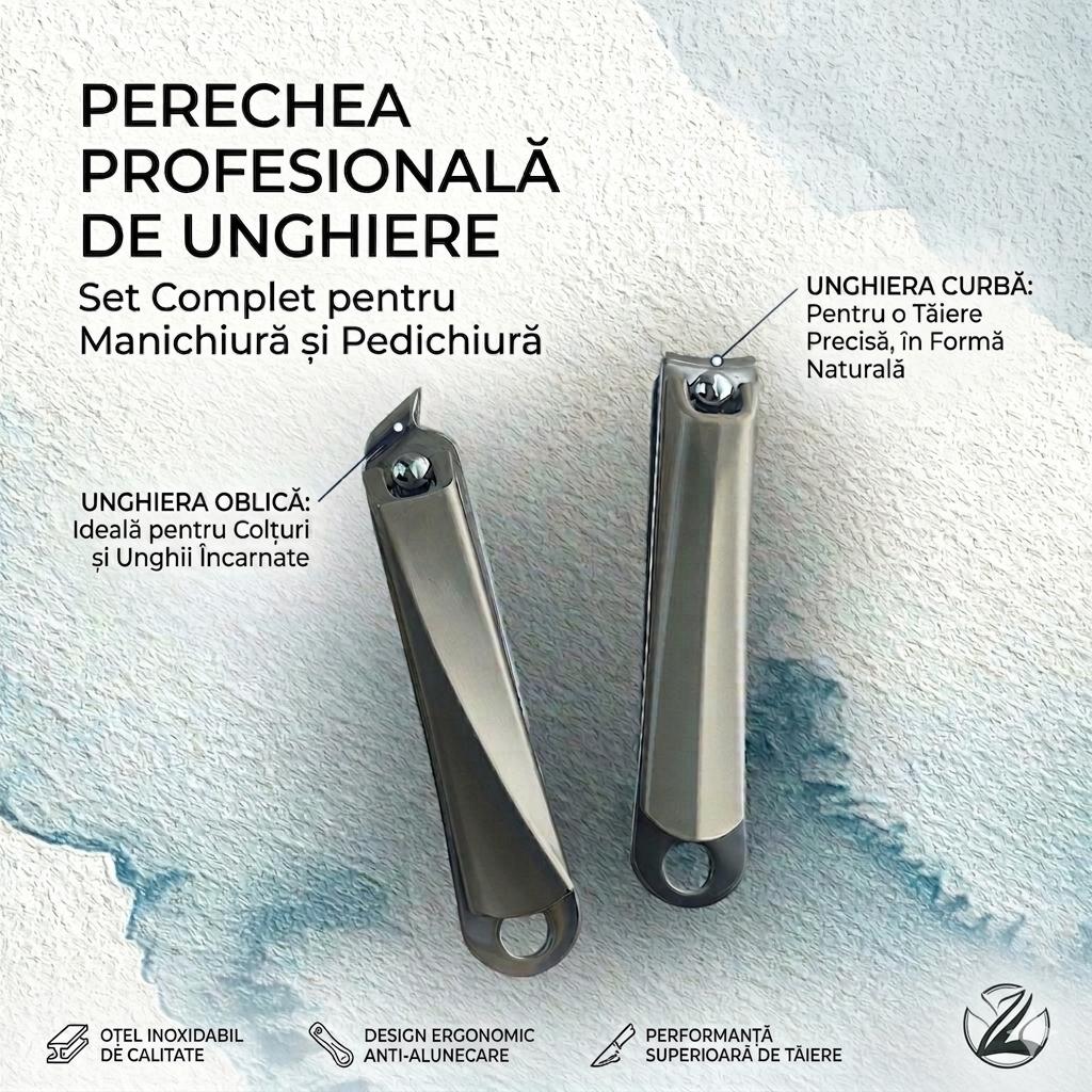 Unghiere Profesionale din Otel Inoxidabil, Design Ergonomic, Curbata si Oblica, Gri Antracit